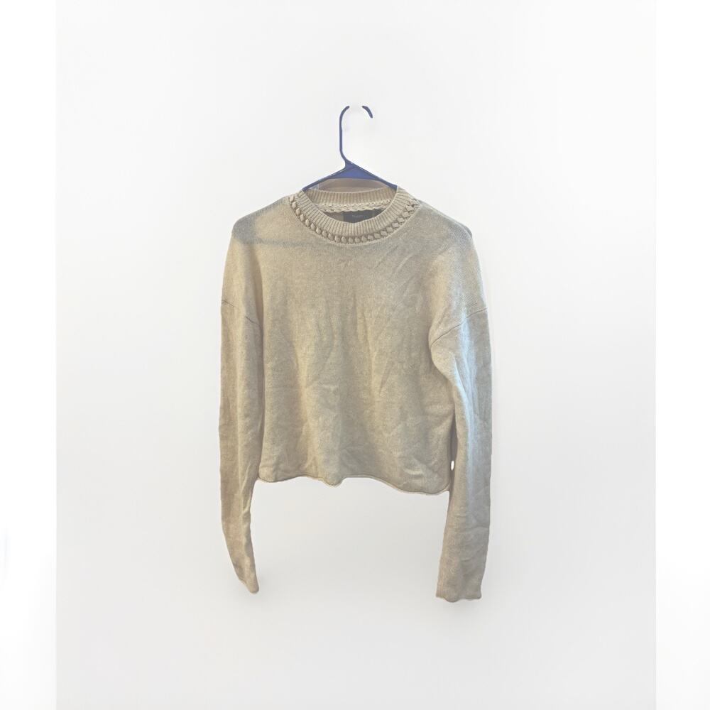Theory Ribbon Trim Cashmere Cropped Sweater Women’s SZ P Beige/oatmeal